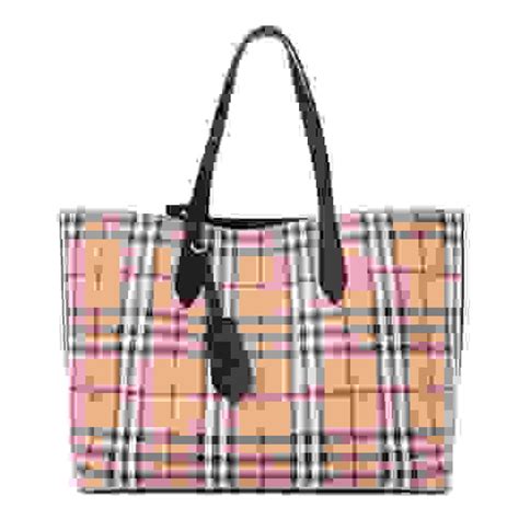 BURBERRY Calfskin Haymarket Check Medium Reversible Tote 